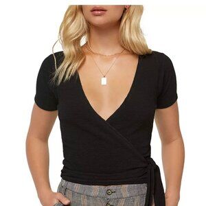 O'Neill Tabby RIb Knit Wrap Top V neck Blouse